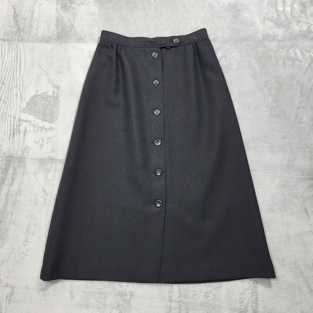 Vintage College Town Skirt‎ Womens S Black Twill A-Line Button Front Midi Office